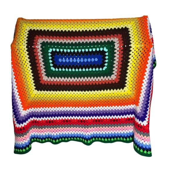 Handcrafted Multicolor Granny Square Crochet Afghan Blanket - Picture 3 of 5